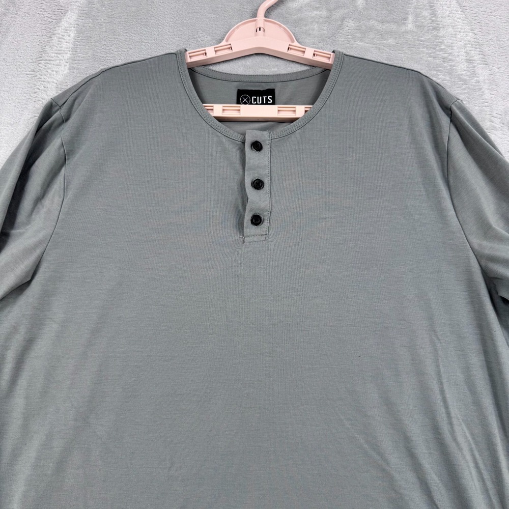 Cuts Pyca Pro Curve Hem Shirt Mens XL Blue Gray Long Sleeve Henley Cotton Blend